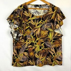 Rafaella Women's Linen Blend Short Sleeve Blouse Sz 2X Ruffle Tropical Beachy